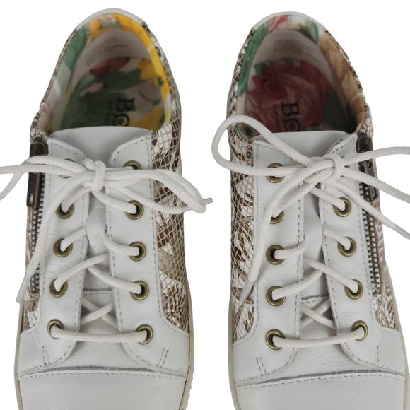 BORN Women's Tamara Sneakers 7M White Leather Lace Up Side Zipper Embossed - Picture 7 of 12
